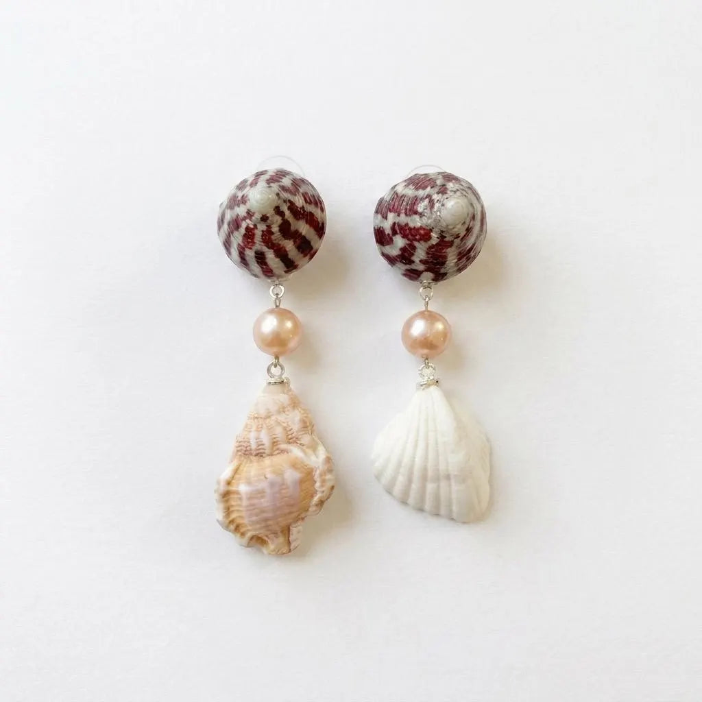 Natural Shell and Mauve Pearl Dangle Earrings, Sterling Silver Hooks, Beach Wedding Jewelry