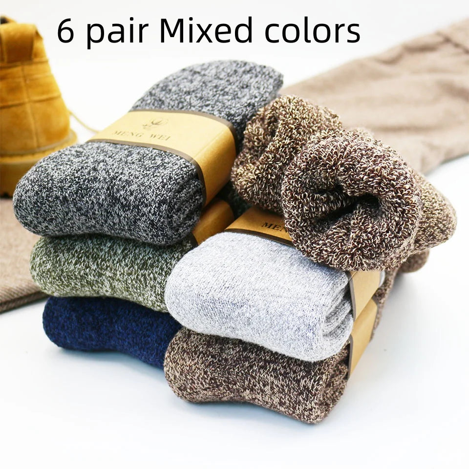 Winter Men'S Merino Wool Socks Super Thick Warm High Quality Harajuku Retro Snow Casual Antifreeze Cashmere Socks Men 3 Pair