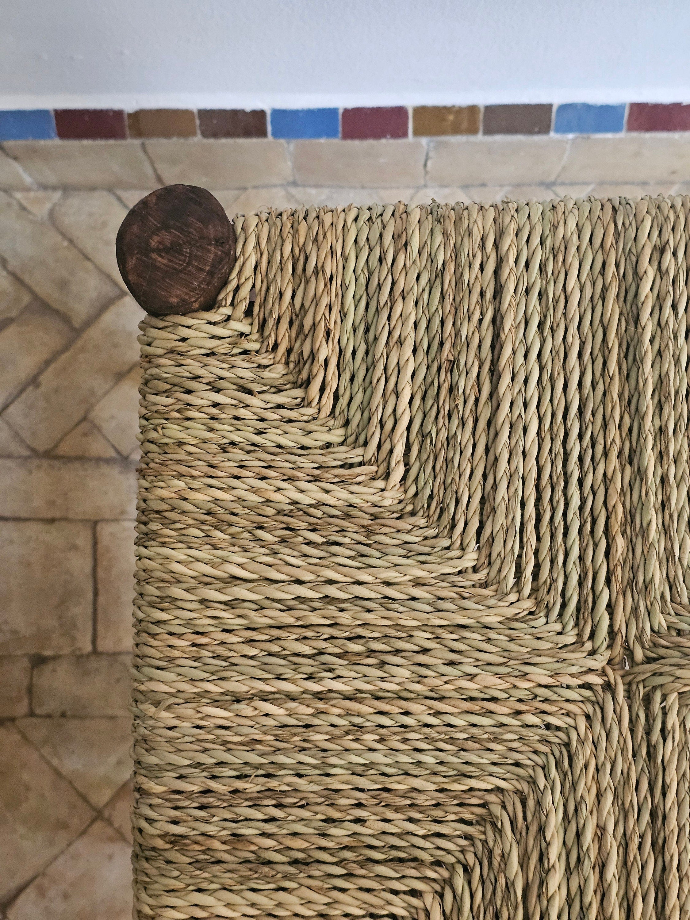 Small Moroccan Stool Made of Wood and Natural Rope
