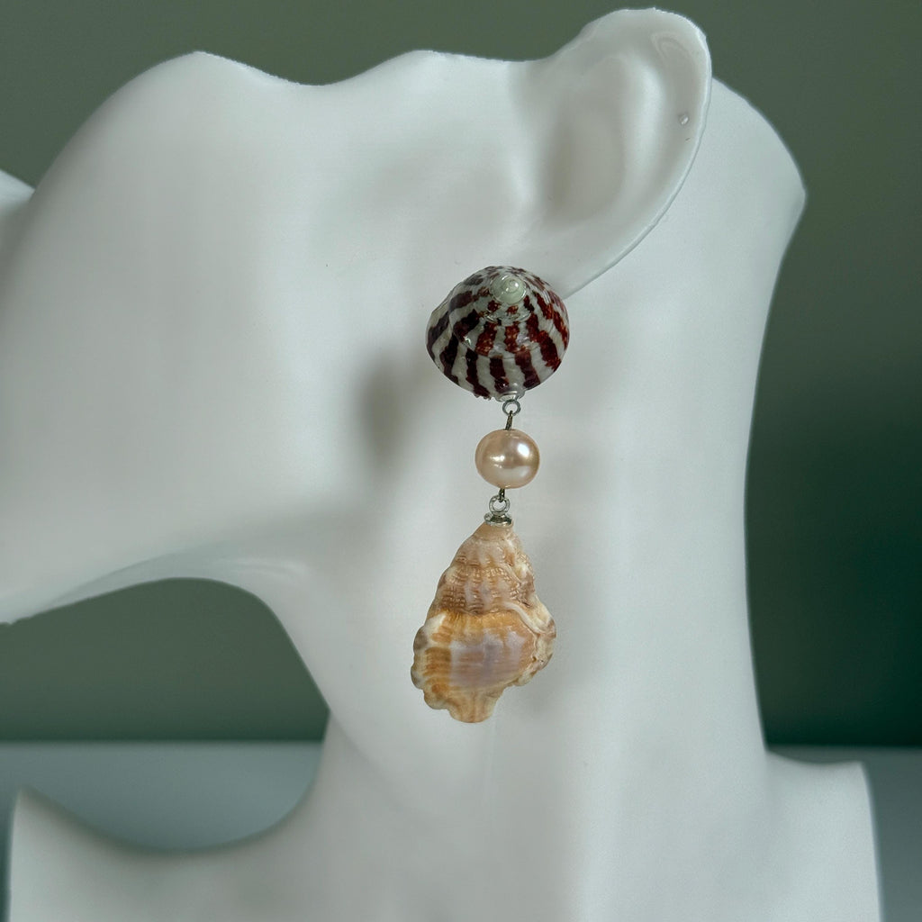 Natural Shell and Mauve Pearl Dangle Earrings, Sterling Silver Hooks, Beach Wedding Jewelry