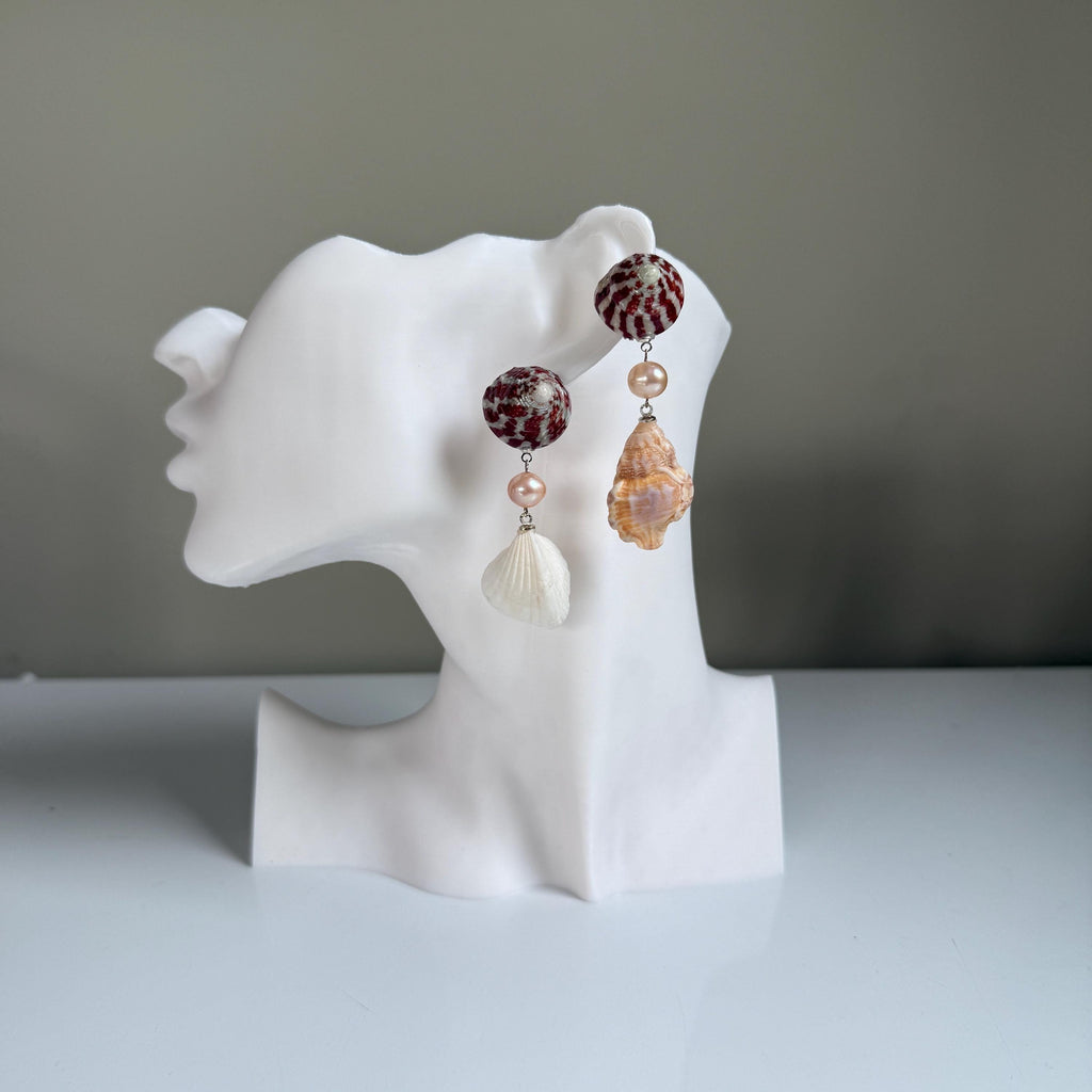 Natural Shell and Mauve Pearl Dangle Earrings, Sterling Silver Hooks, Beach Wedding Jewelry